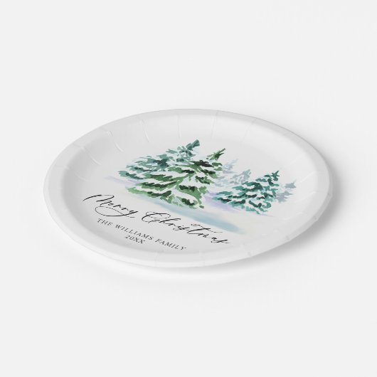 Eenvoudig Elegant Pine Tree-kerstgroet Papieren Bordje (Gekanteld)