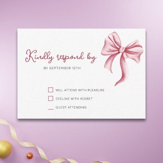 Eenvoudig Elegant Pink Bow Party RSVP Kaartje