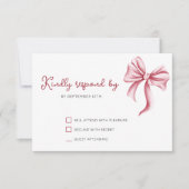 Eenvoudig Elegant Pink Bow Party RSVP Kaartje (Voorkant)