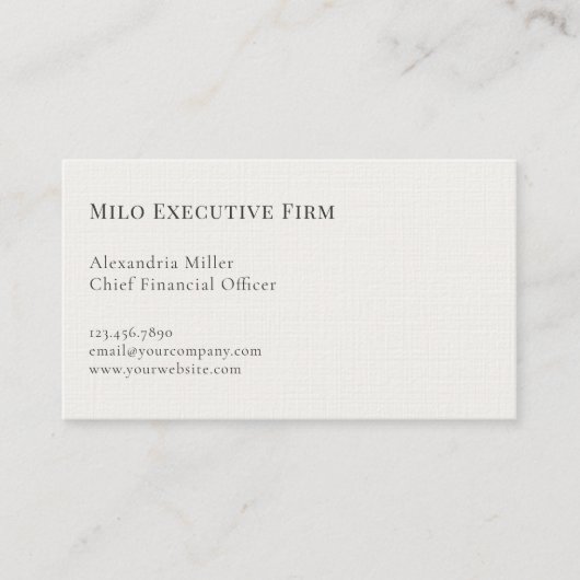 Eenvoudig elegant premium linnen visitekaartje (Voorkant)