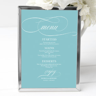 Eenvoudig Elegant Purist Blauw Trouwmenu Bord Poster