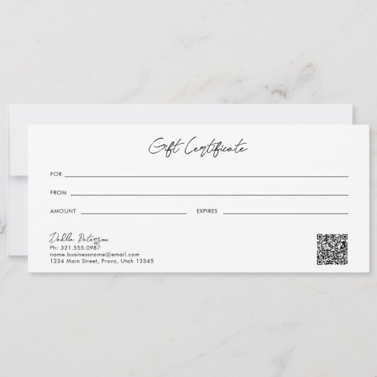 Eenvoudig Elegant QR-codenummer Moderne Cadeaubon (Achterkant)