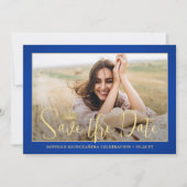 Eenvoudig Elegant Quinceañera 2 Foto Royal Blue Go Save The Date (Voorkant)