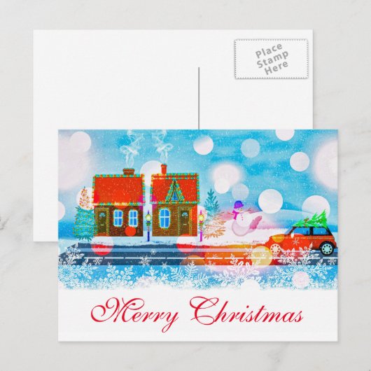 Eenvoudig Elegant Red Decor Snow Merry kerst Feestdagenkaart (Voorkant / Achterkant)