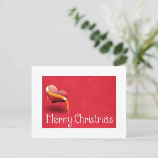 Eenvoudig Elegant Red Heart Decor Merry kerst Feestdagenkaart (Staand voorkant)