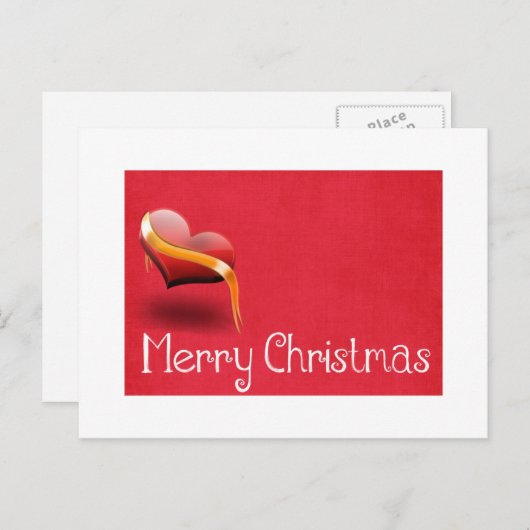 Eenvoudig Elegant Red Heart Decor Merry kerst Feestdagenkaart (Voorkant / Achterkant)