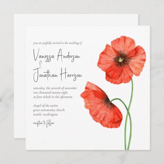 Eenvoudig Elegant Red Poppy Floral Stylish Script Kaart (Voorkant / Achterkant)