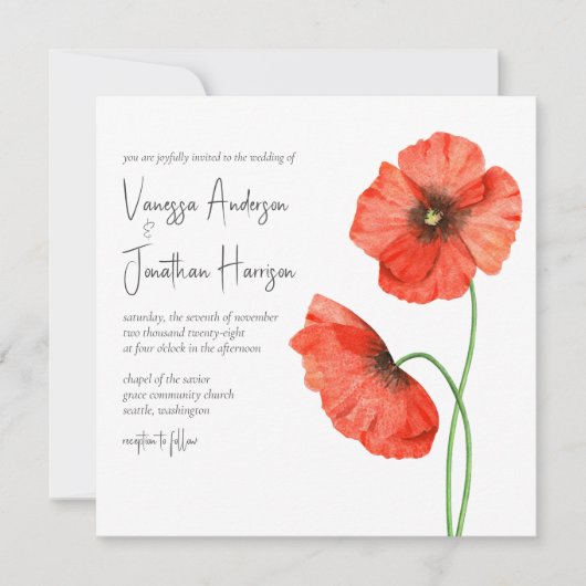 Eenvoudig Elegant Red Poppy Floral Stylish Script Kaart (Voorkant)