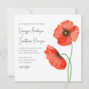 Eenvoudig Elegant Red Poppy Floral Stylish Script Kaart