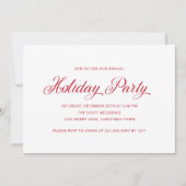 Eenvoudig Elegant Red Script Modern Holiday Party Kaart (Voorkant)