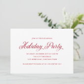 Eenvoudig Elegant Red Script Modern Holiday Party Kaart (Staand voorkant)