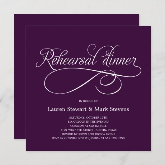 Eenvoudig Elegant Rehearings Paars Innodiging Kaart (Voorkant / Achterkant)