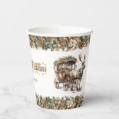 Eenvoudig elegant rendierwagen neutraal aards papieren bekers (Achterkant)