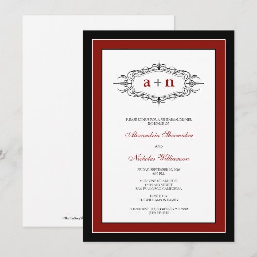 Eenvoudig Elegant repetitief diner (rood) Kaart (Voorkant / Achterkant)