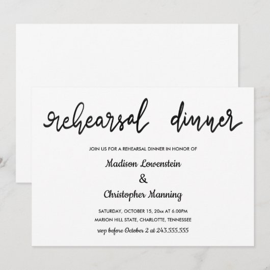 Eenvoudig Elegant repetitief, handgeschreven scrip Kaart (Voorkant / Achterkant)