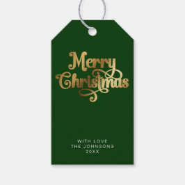 Eenvoudig Elegant Retro Groen & Goud Vrolijk Kerst Cadeaulabel