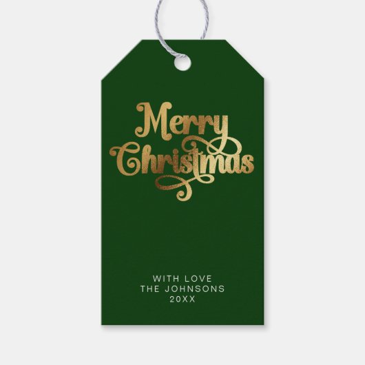 Eenvoudig Elegant Retro Groen & Goud Vrolijk Kerst Cadeaulabel (Voorkant)