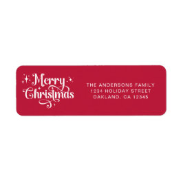 Eenvoudig elegant retroscript Red Merry Christmas Etiket