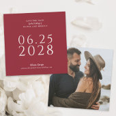 Eenvoudig Elegant Rode Plein Bewaar de Datum met F Save The Date