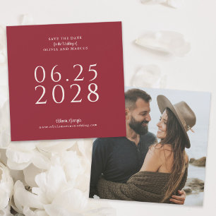 Eenvoudig Elegant Rode Plein Bewaar de Datum met F Save The Date