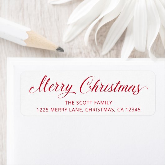 Eenvoudig Elegant Rode Script Moderne Kerstmis Etiket (Insitu)