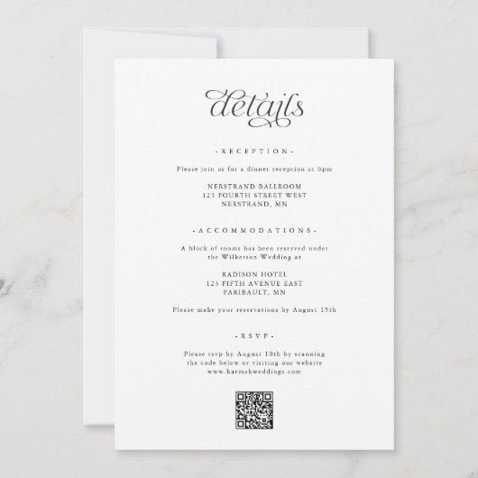 Eenvoudig Elegant Romantisch Alles in Eén Trouwfee Kaart (Achterkant)