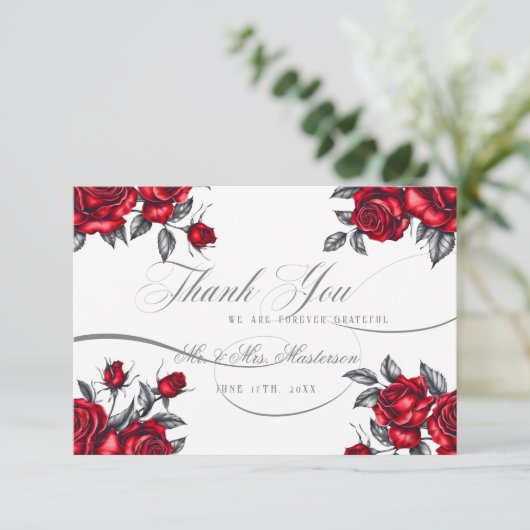 Eenvoudig Elegant Romantisch Roos Bloemenbruiloft Bedankkaart (Staand voorkant)