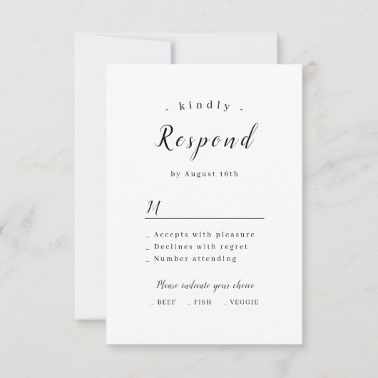 Eenvoudig elegant romantisch script bruiloft RSVP kaartje (Voorkant)
