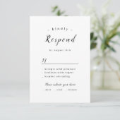 Eenvoudig elegant romantisch script bruiloft RSVP kaartje (Staand voorkant)