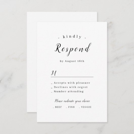 Eenvoudig elegant romantisch script bruiloft RSVP kaartje (Voorkant / Achterkant)