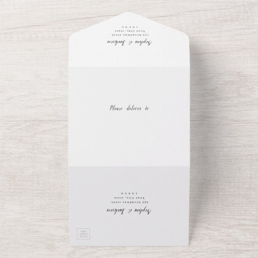 Eenvoudig elegant romantisch script foto bruiloft all in one uitnodiging (Buitenkant)