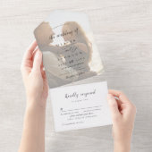 Eenvoudig elegant romantisch script foto bruiloft all in one uitnodiging (Afscheurbaar)