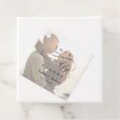 Eenvoudig elegant romantisch script foto bruiloft bedankjes labels (In situ)