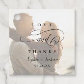 Eenvoudig elegant romantisch script foto bruiloft bedankjes labels (Voorkant)