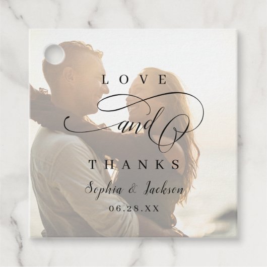 Eenvoudig elegant romantisch script foto bruiloft bedankjes labels (Voorkant)