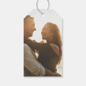 Eenvoudig elegant romantisch script foto bruiloft cadeaulabel (Achterkant)