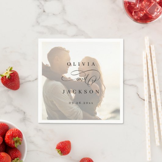 Eenvoudig elegant romantisch script foto bruiloft servet (Insitu)