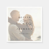 Eenvoudig elegant romantisch script foto bruiloft servet (Voorkant)