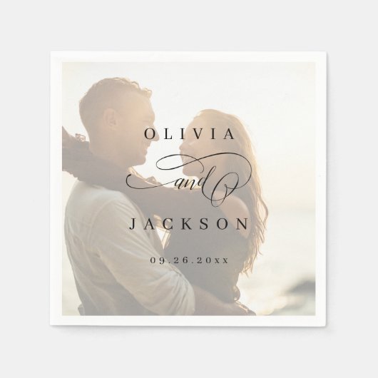 Eenvoudig elegant romantisch script foto bruiloft servet (Voorkant)