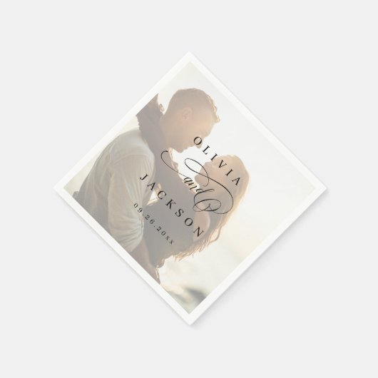 Eenvoudig elegant romantisch script foto bruiloft servet (Hoek)