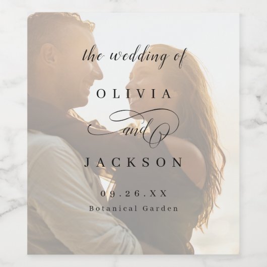 Eenvoudig elegant romantisch script foto bruiloft wijn etiket (Enkel label)