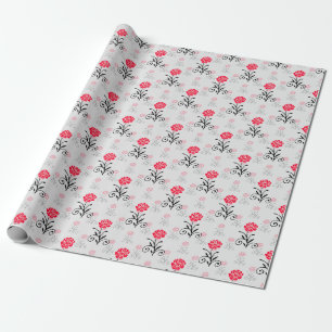 Eenvoudig Elegant Rood Bloemmotief Cadeaupapier