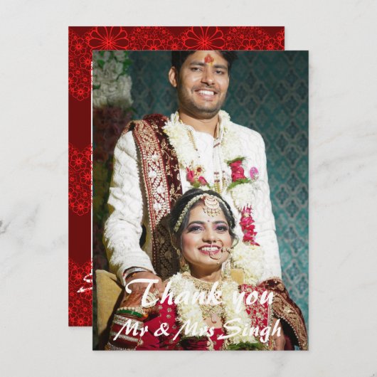 Eenvoudig elegant rood en wit indiaans huwelijk bedankkaart (Voorkant / Achterkant)