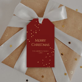 Eenvoudig Elegant Rood & Goud Confetti Vrolijk Ker Cadeaulabel