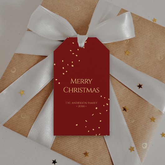 Eenvoudig Elegant Rood & Goud Confetti Vrolijk Ker Cadeaulabel