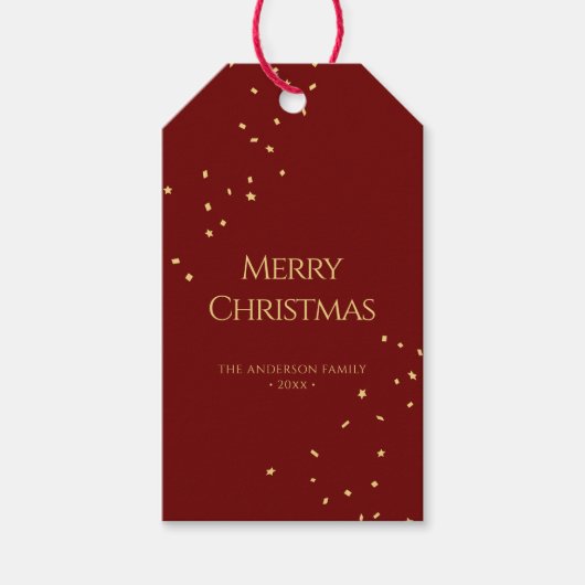 Eenvoudig Elegant Rood & Goud Confetti Vrolijk Ker Cadeaulabel (Voorkant)