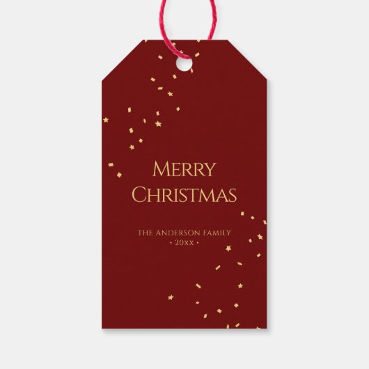 Eenvoudig Elegant Rood & Goud Confetti Vrolijk Ker Cadeaulabel (Achterkant)