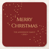 Eenvoudig Elegant Rood & Goud Confetti Vrolijk Ker Kartonnen Onderzetters (Voorkant)