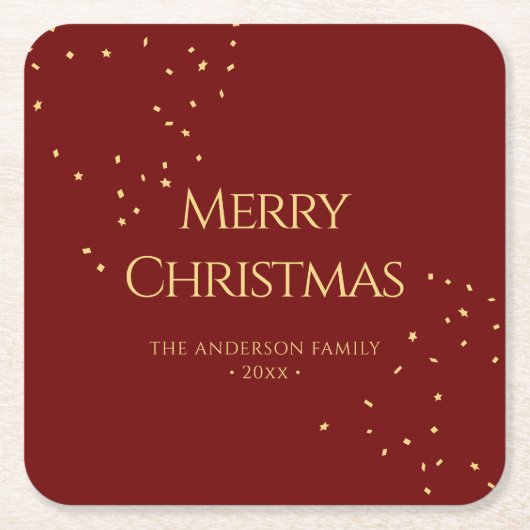 Eenvoudig Elegant Rood & Goud Confetti Vrolijk Ker Kartonnen Onderzetters (Voorkant)