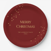 Eenvoudig Elegant Rood & Goud Confetti Vrolijk Ker Papieren Bordje (Voorkant)